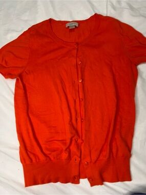 LOFT Orange Short Sleeve Cardigan Sweater Small Tangerine Button Front